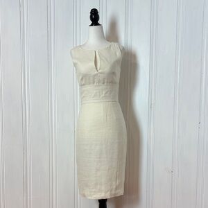 SANDRA ANGELOZZI 100% Linen Dress – Ivory Minimalist Sheath Dress - Size XS